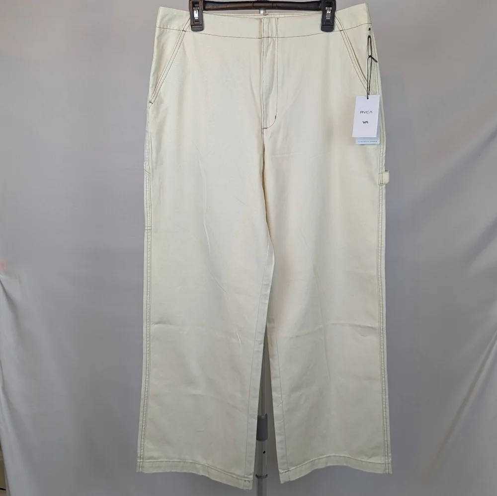 RVCA Back Bay Pant Relaxed Wide Leg Chino Utility 100% Cotton Latte 31 NWT
